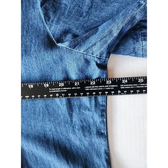 Womens Denim Midi Shirt Dress L Embroidered Pintuck Cottage Coastal Granny Chic - Picture 6 of 10